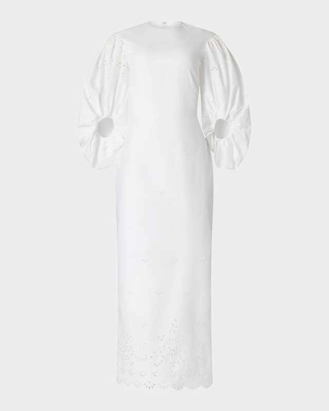 Danielle Eyelet Embroidered Puff-Sleeve Maxi Dress